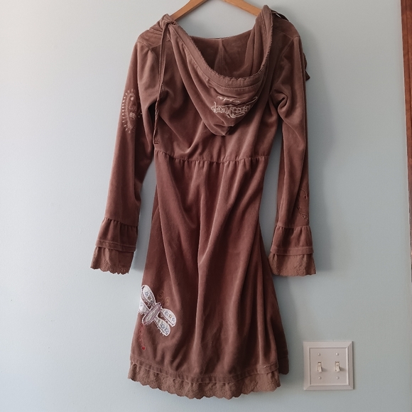 ChillNorway Brown Velour Embroidered Hoodie Dress L - Picture 2 of 11